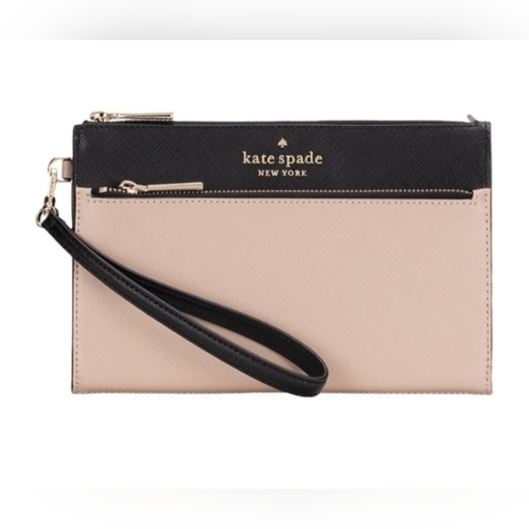 Kate Spade Staci Saffiano Leather Double Zip Colorblock Wristlet - Picture 1 of 3